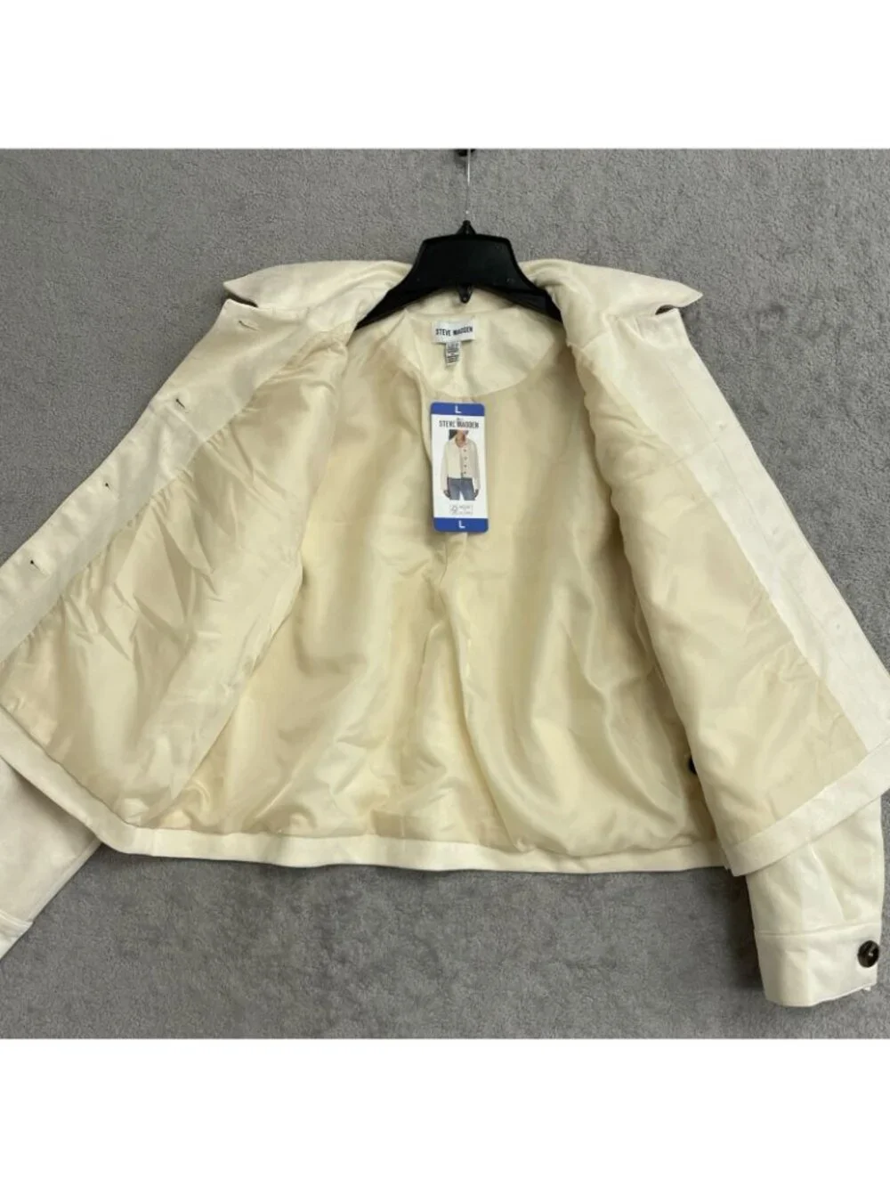 NWT Steve Madden Women's L Faux Suede Cream Button-Up Trucker Jacket  B0491
